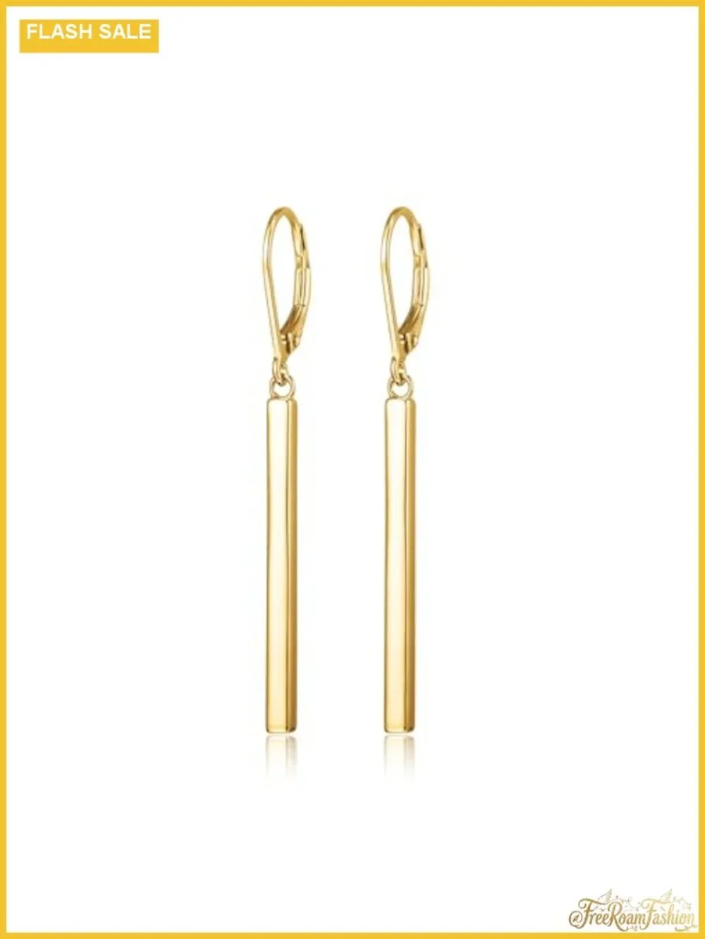 18K Yellow Gold Over Sterling Silver Bar Drop Dangle Earrings Lever Back